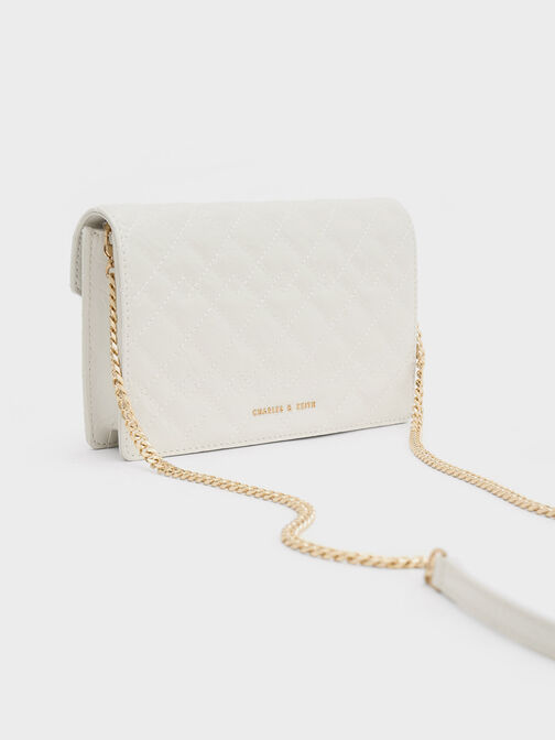 Duo Quilted Envelope Clutch, White, hi-res