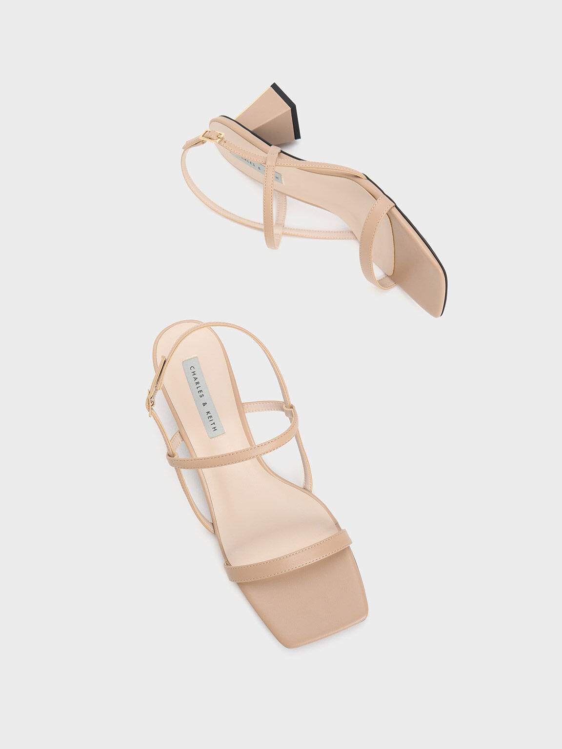 Square-Toe Strappy Sandals, Beige, hi-res
