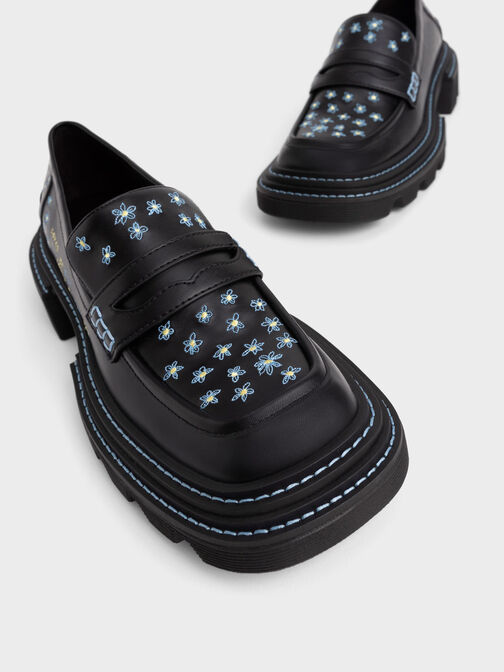 Perline Chunky Penny Loafers, Black, hi-res