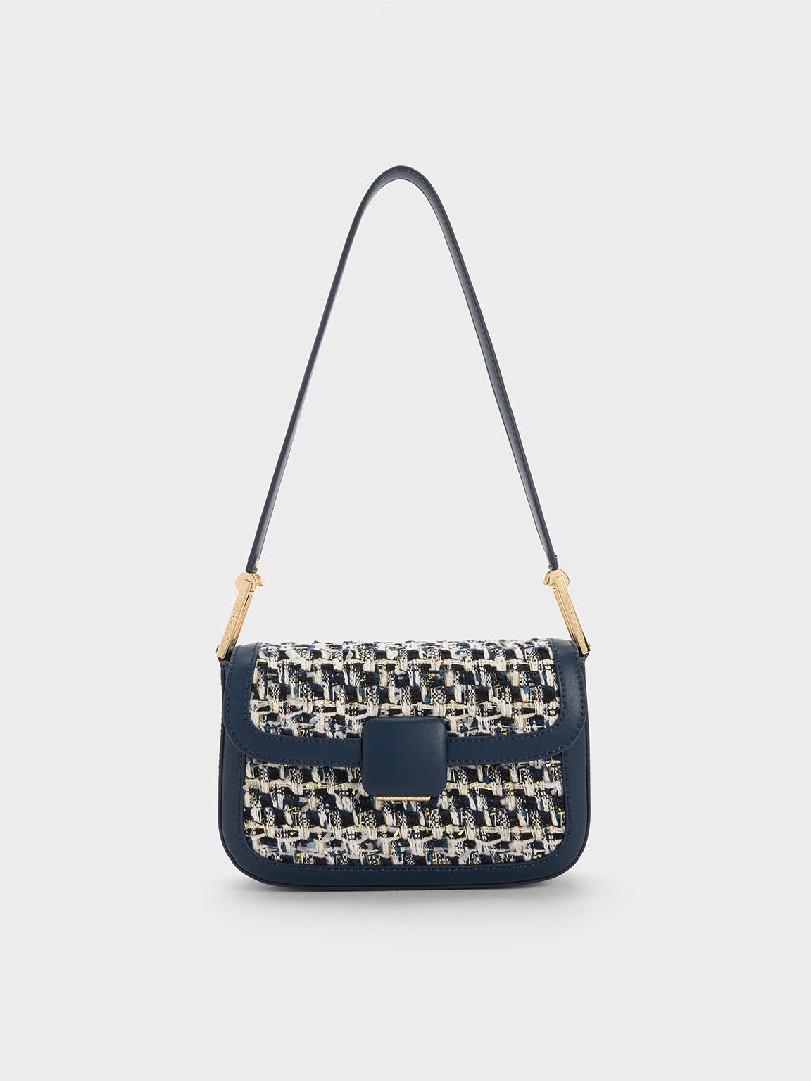 Koa Square Push-Lock Knitted Shoulder Bag, Navy, hi-res