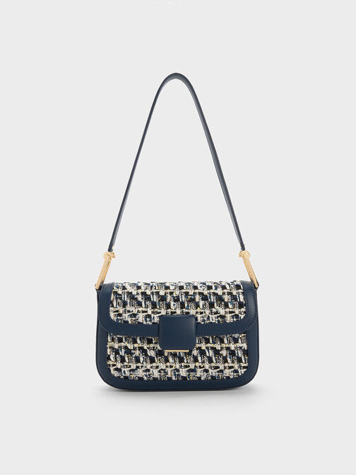 Koa Square Push-Lock Knitted Shoulder Bag, Navy, hi-res