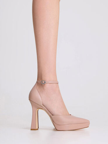 Ankle Strap D'Orsay Pumps, Nude, hi-res