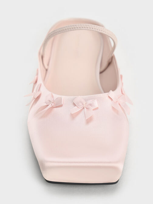 Satin Bow Square-Toe Mules, Blush, hi-res