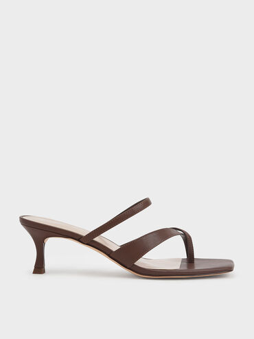 Toe Loop Heeled Sandals, Brown, hi-res