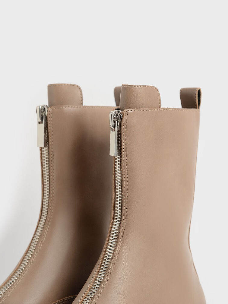 Billie Front-Zip Ankle Boots​, Taupe, hi-res