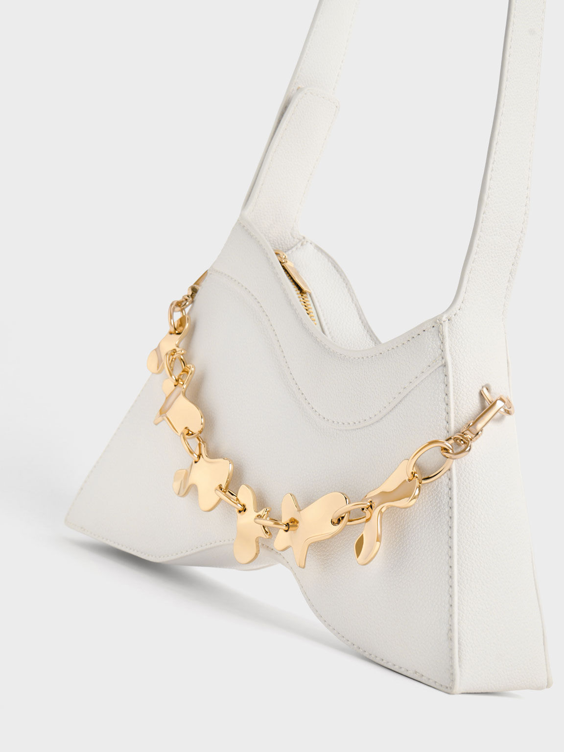 Verity Chain-Link Sculptural Bag, White, hi-res