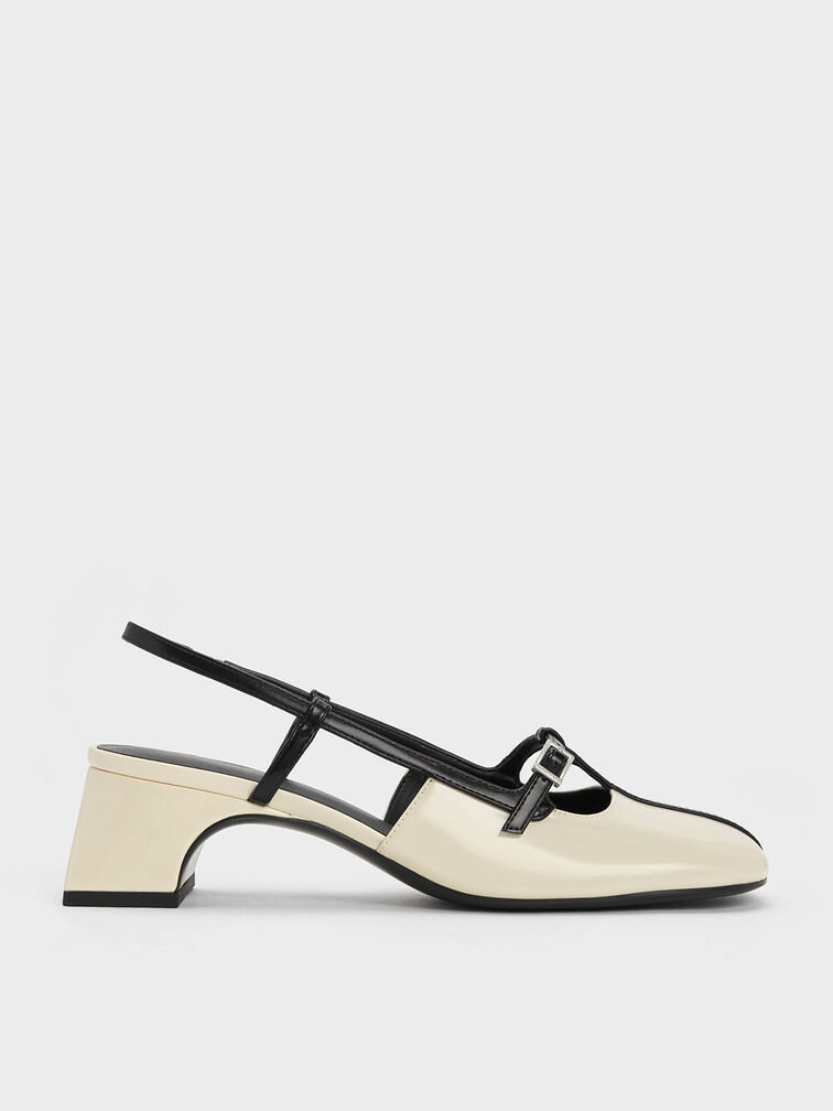Two-Tone T-Bar Slingback Pumps, Chalk, hi-res