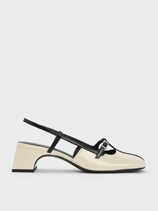 Two-Tone T-Bar Slingback Pumps, Chalk, hi-res