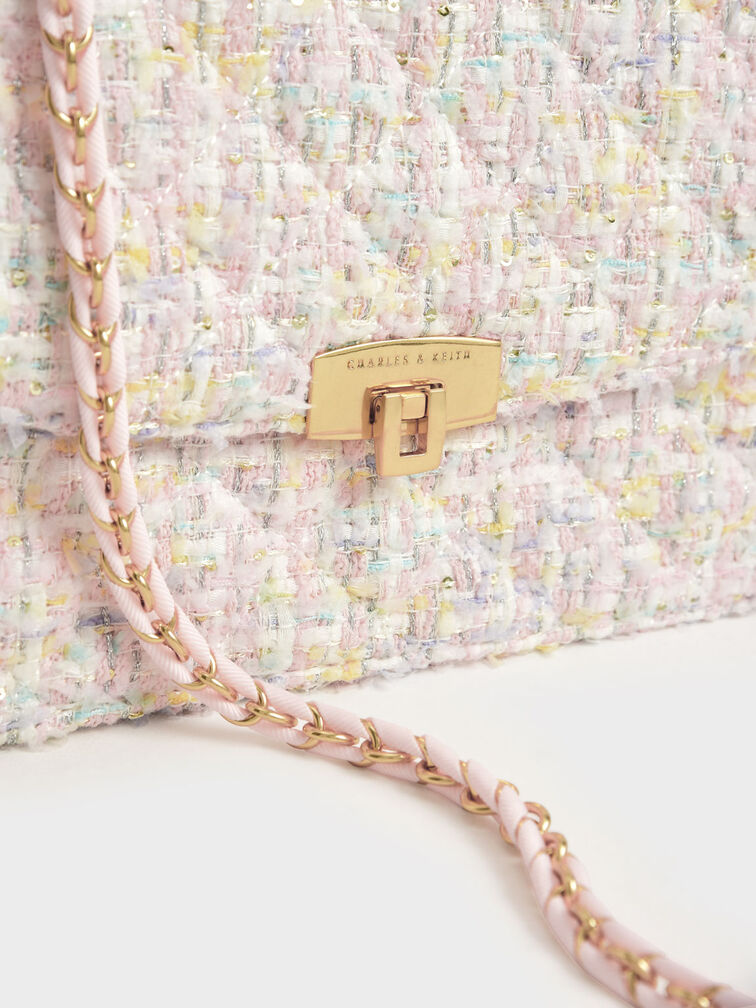 Tweed Chain Strap Bag, Pink, hi-res