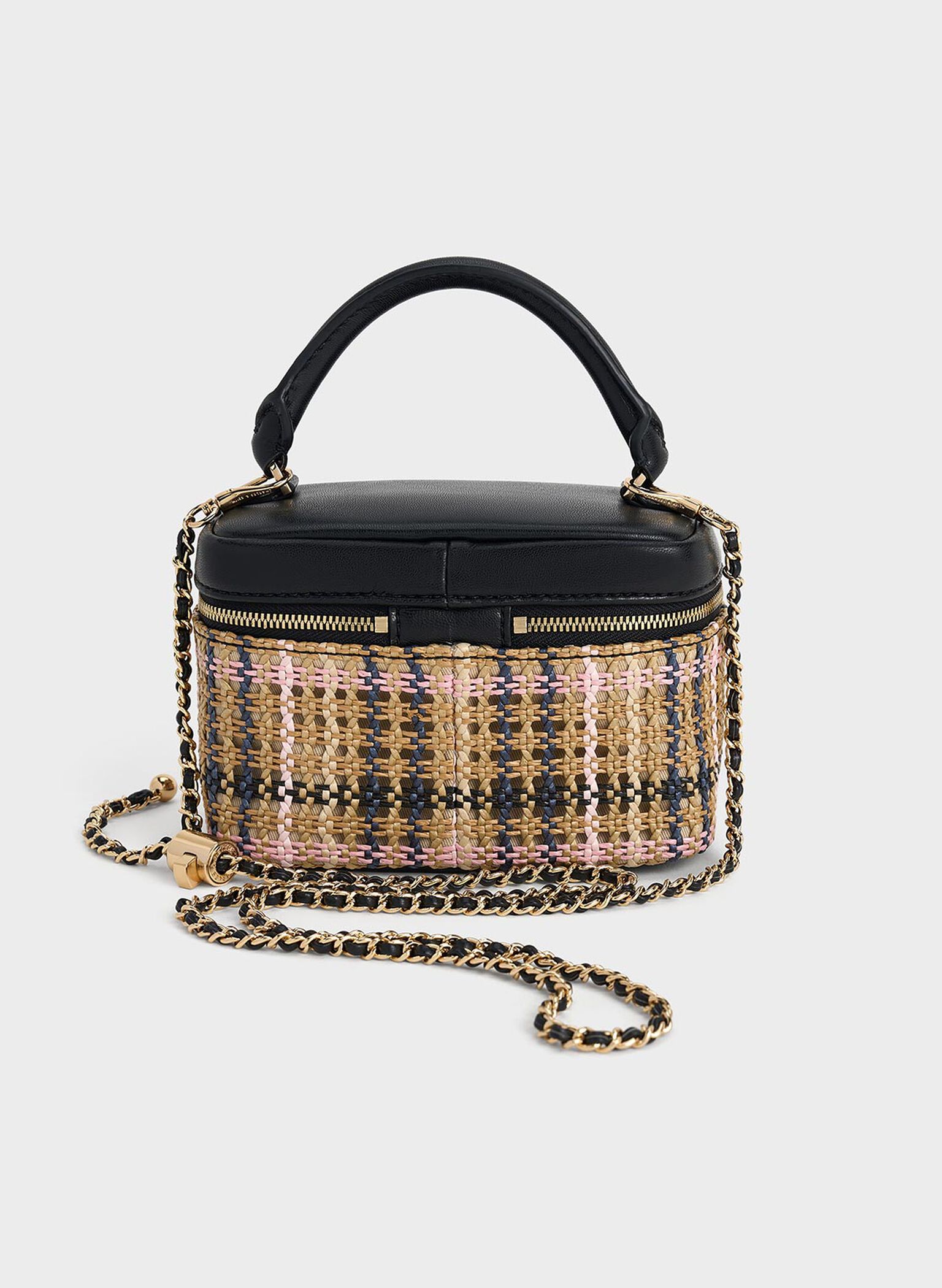 Arwen Tartan Top Handle Vanity Bag, Tartan Straw, hi-res