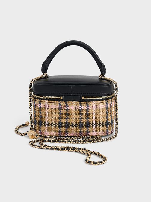Arwen Tartan Top Handle Vanity Bag, Tartan Straw, hi-res