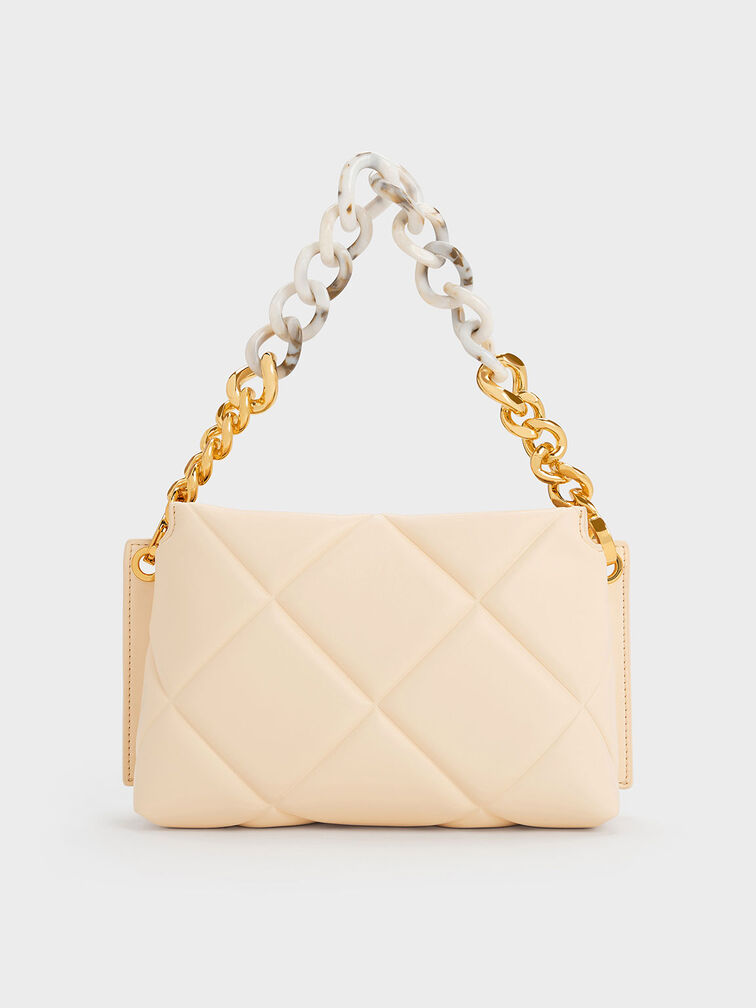 Danika Chunky Chain Padded Bag, Beige, hi-res