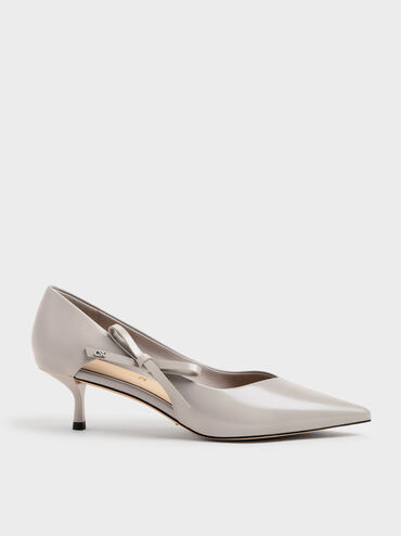 Escarpins &agrave; petits talons Anastasia en cuir, Gris, hi-res