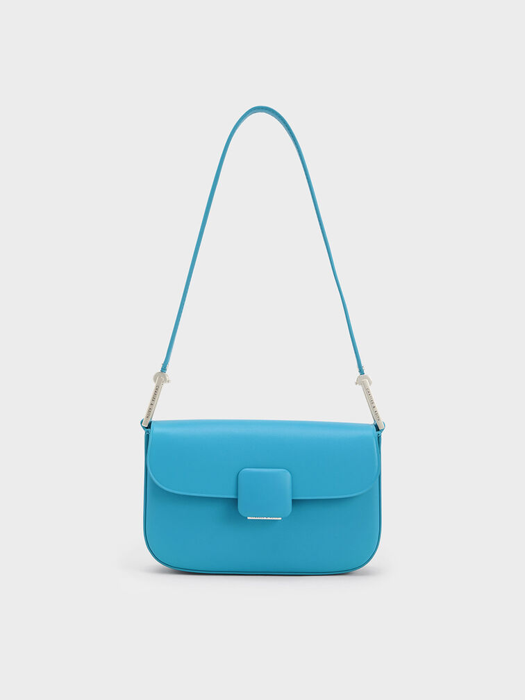 Koa Square Push-Lock Shoulder Bag, Blue, hi-res