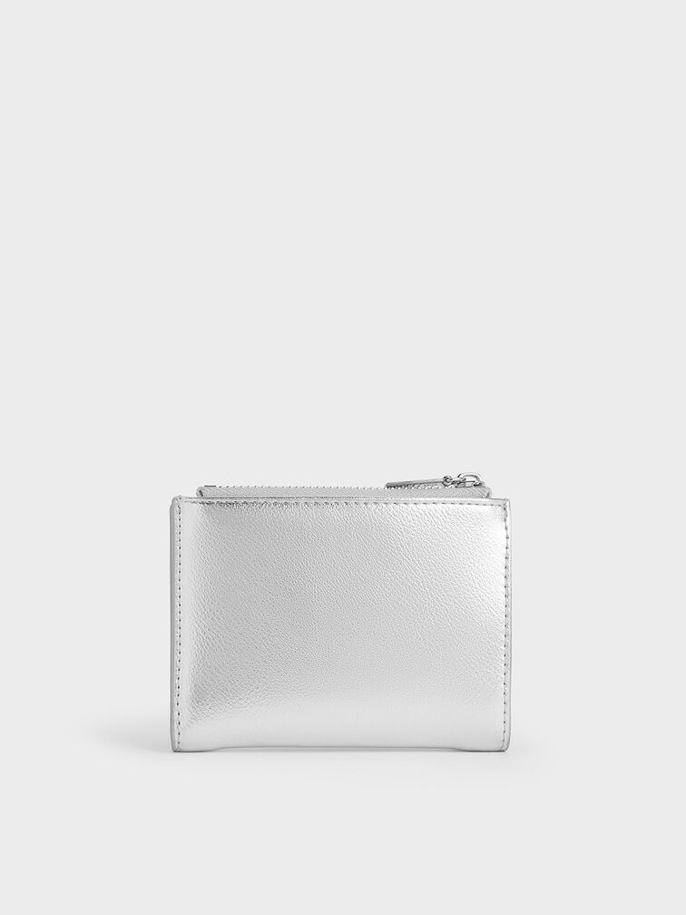 Rachel Metallic Front-Pocket Top-Zip Wallet, Silver, hi-res