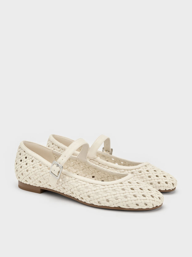 Woven Mary Jane Flats, Cream, hi-res