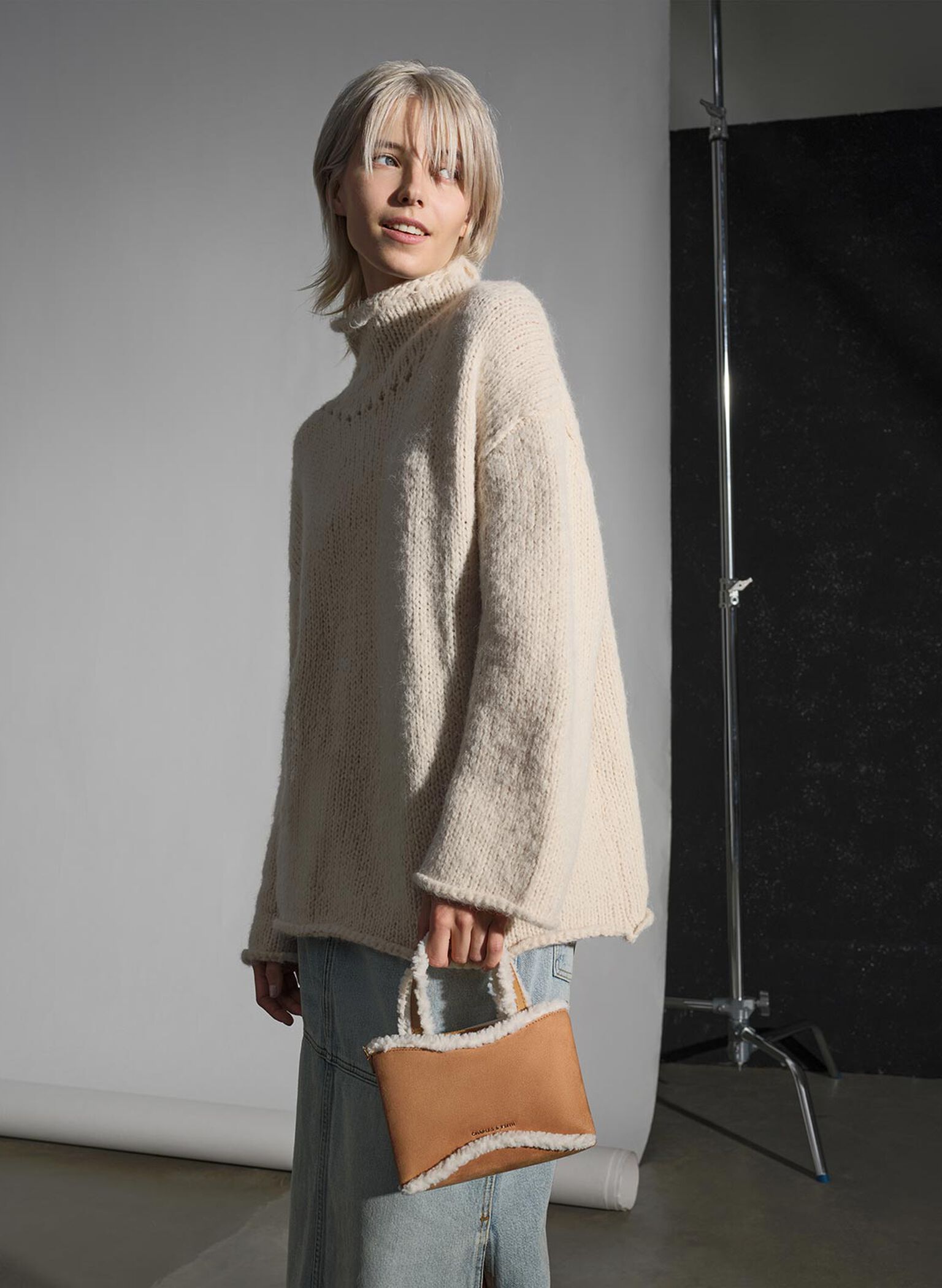 Mini Sybill Faux Suede Fur-Trim Tote Bag, Multi, hi-res