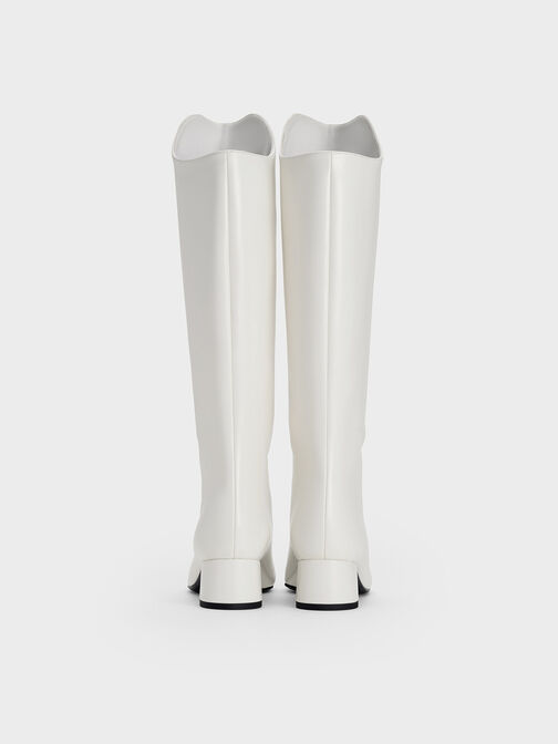 Elongated Square-Toe Knee-High Boots, White, hi-res