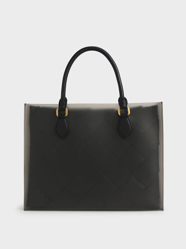 Woven Double Top Handle Bag, Black, hi-res