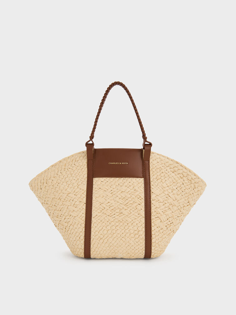 Bolso de rafia tipo cesta Shalia, Rafia natural, hi-res