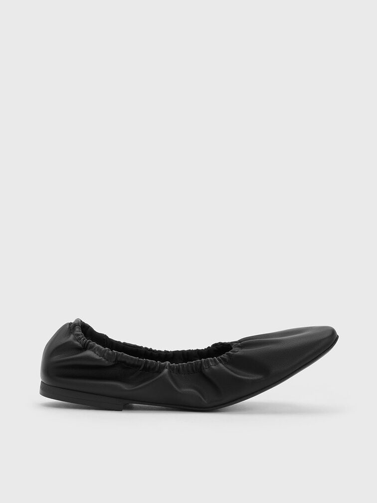 Black Ruched Ballerina Flats - CHARLES & US