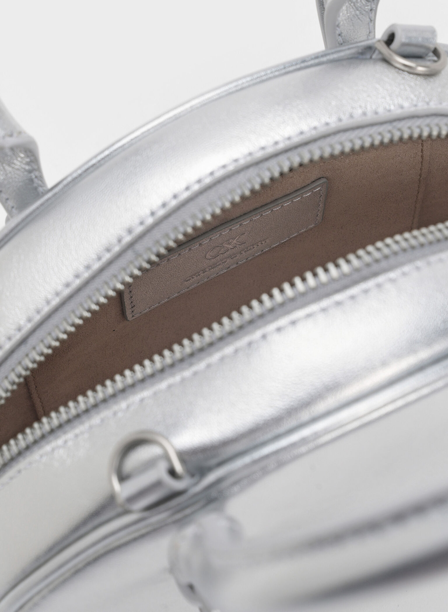 Satin Half-Moon Bowling Bag, Silver, hi-res