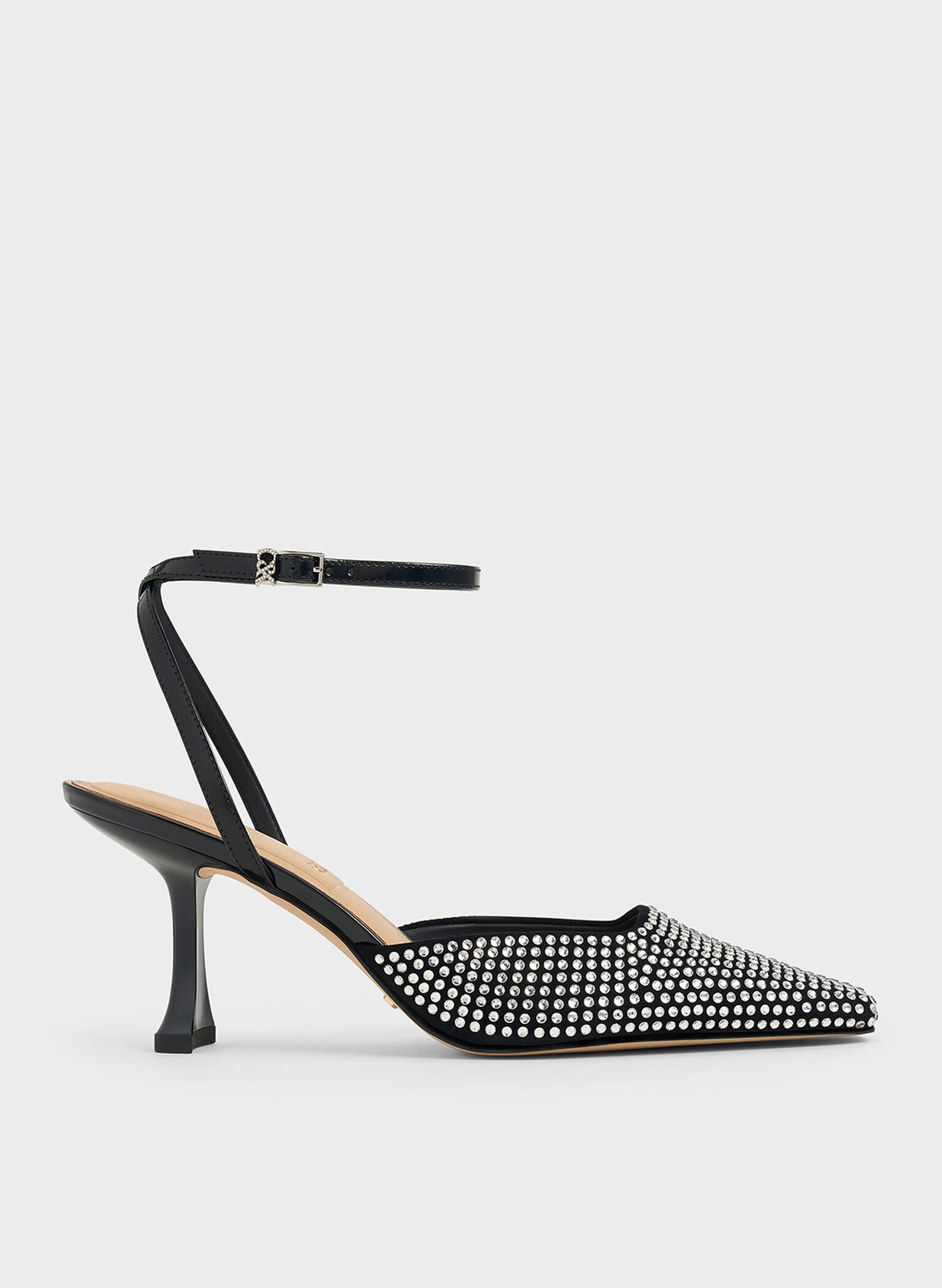 Leather & Suede Crystal-Embellished Sculptural-Heel Pumps, Black, hi-res