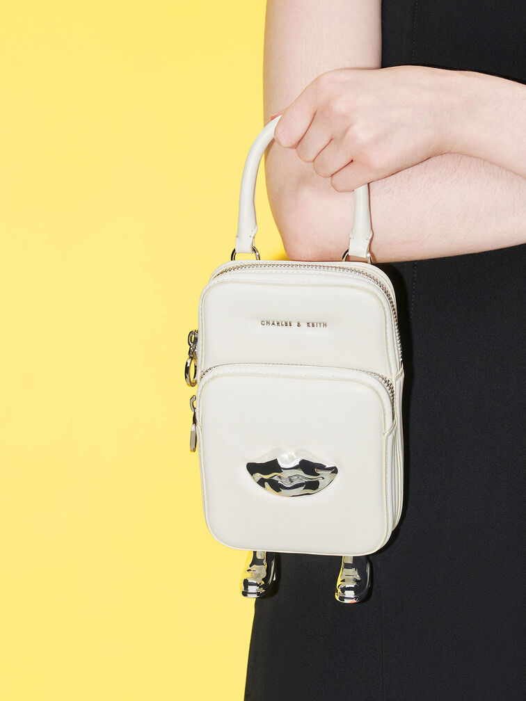 Calliope Double Pocket Crossbody Bag, White, hi-res