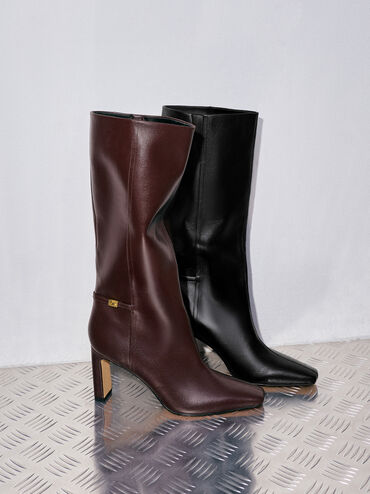Georgina Leather Knee-High Boots, Burgundy, hi-res