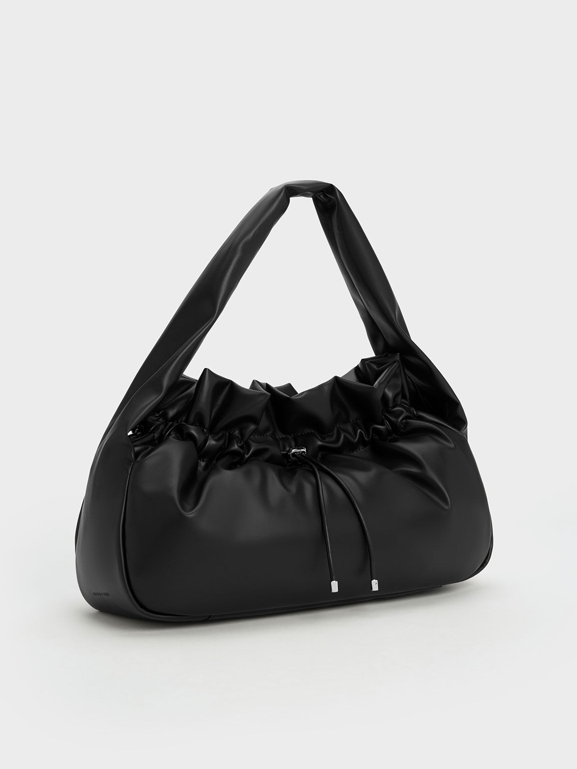 Ruched Hobo Bag, Black, hi-res