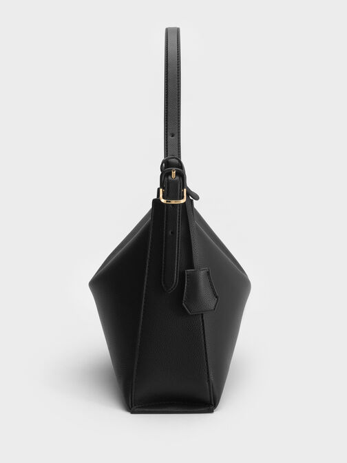 Large Leather Top-Flap Hobo Bag, Black, hi-res