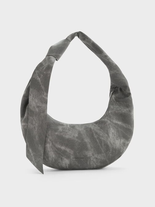 Toni Denim Knotted Crescent Hobo Bag, Dark Grey, hi-res