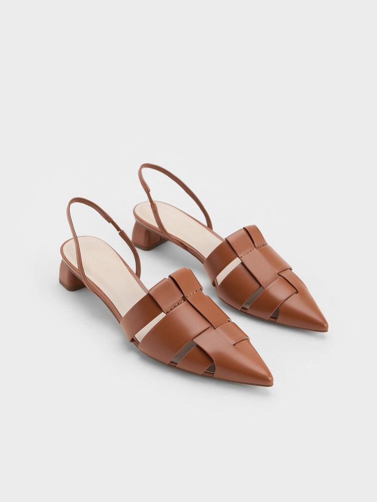 Interwoven Slingback Pumps, Cognac, hi-res