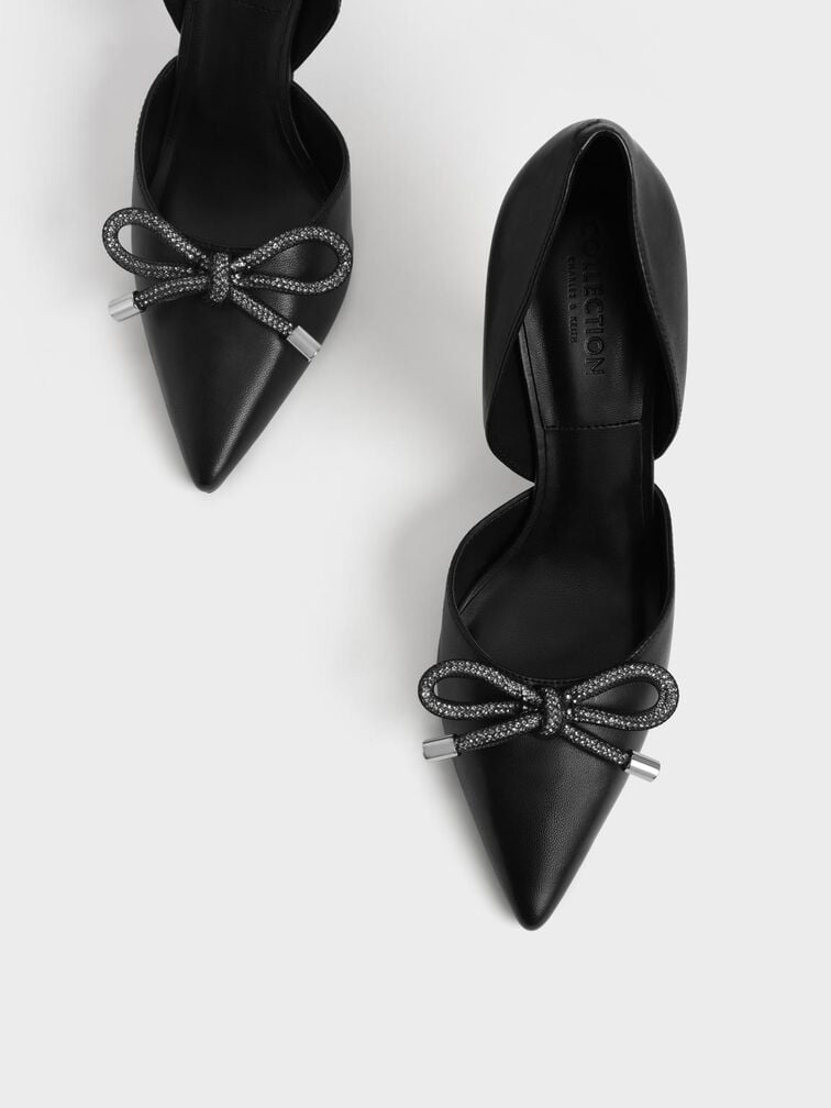 Gem-Embellished Bow-Tie D'Orsay Pumps, Black, hi-res