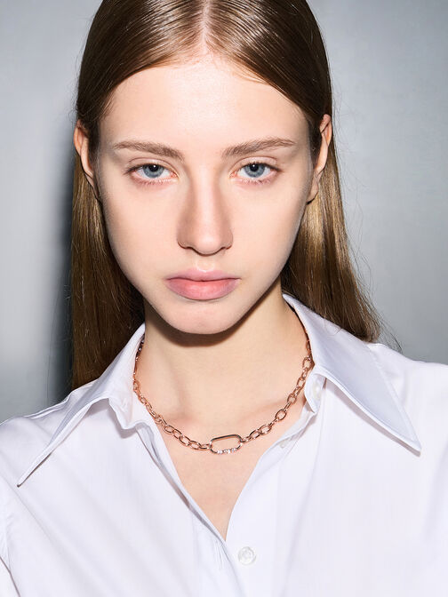 Reagan Crystal Chain-Link Necklace, Rose Gold, hi-res