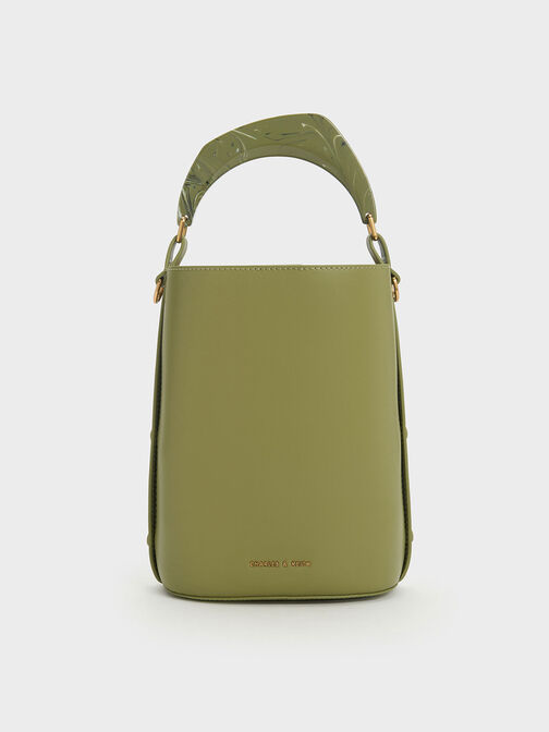 Marlin Acrylic Handle Bucket Bag, Olive, hi-res