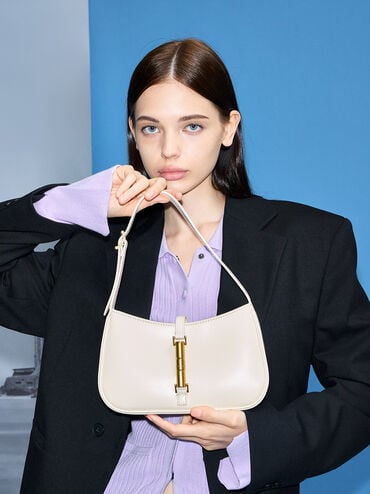 Cesia Metallic-Accent Shoulder Bag, Cream, hi-res