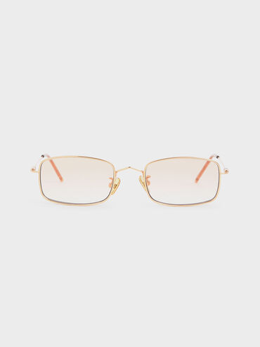 Rectangular Wireframe Sunglasses, Orange, hi-res
