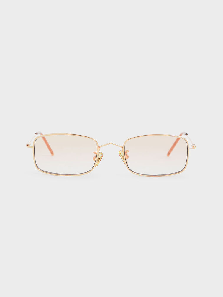 Rectangular Wireframe Sunglasses, Orange, hi-res