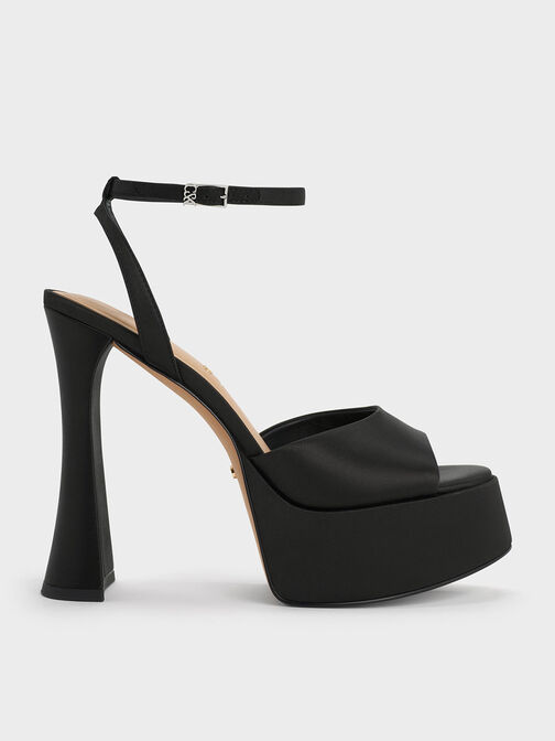 Michelle Recycled Polyester Platform Sandals, Black Textured, hi-res