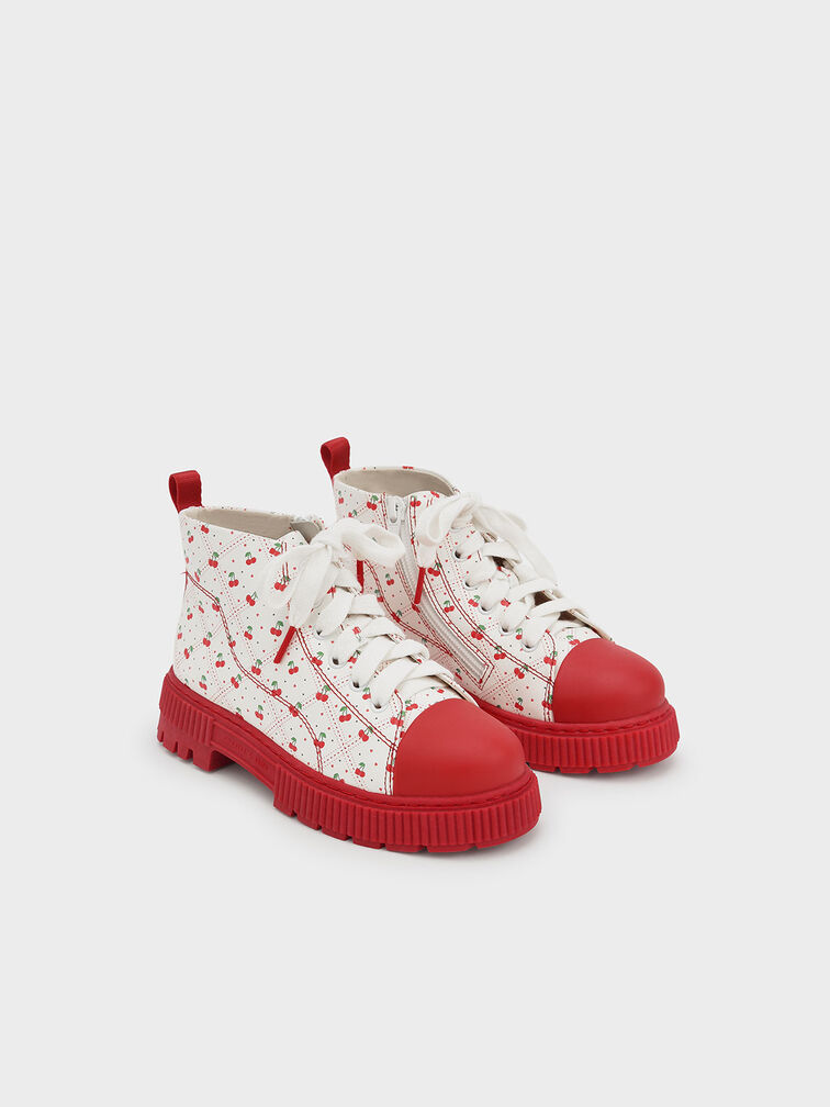 Girls' Cherry-Print High-Top Sneaker Boots, Red, hi-res