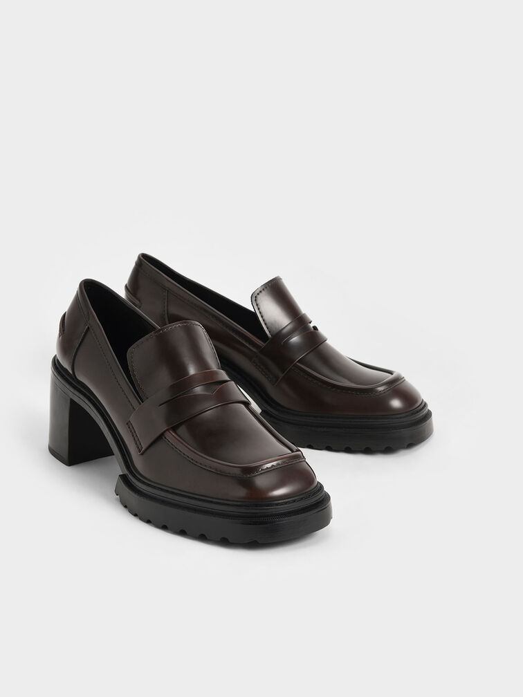 Penny Loafer Pumps, Dark Brown, hi-res