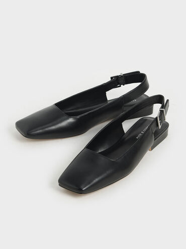 Square Toe Slingback Ballerina Flats, Black, hi-res