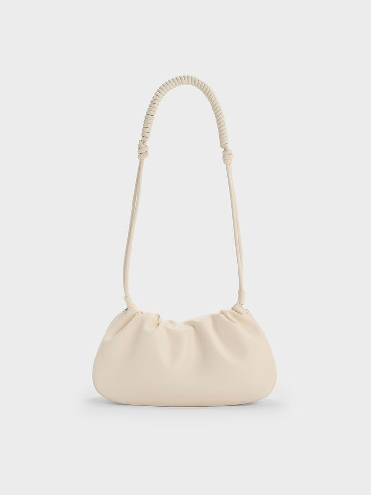 Lorelai Ruched Knotted-Strap Shoulder Bag, Cream, hi-res