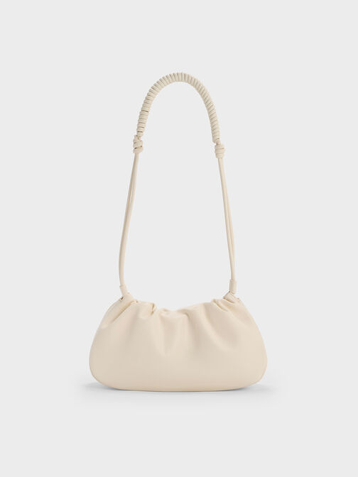 Lorelai Ruched Knotted-Strap Shoulder Bag, Cream, hi-res