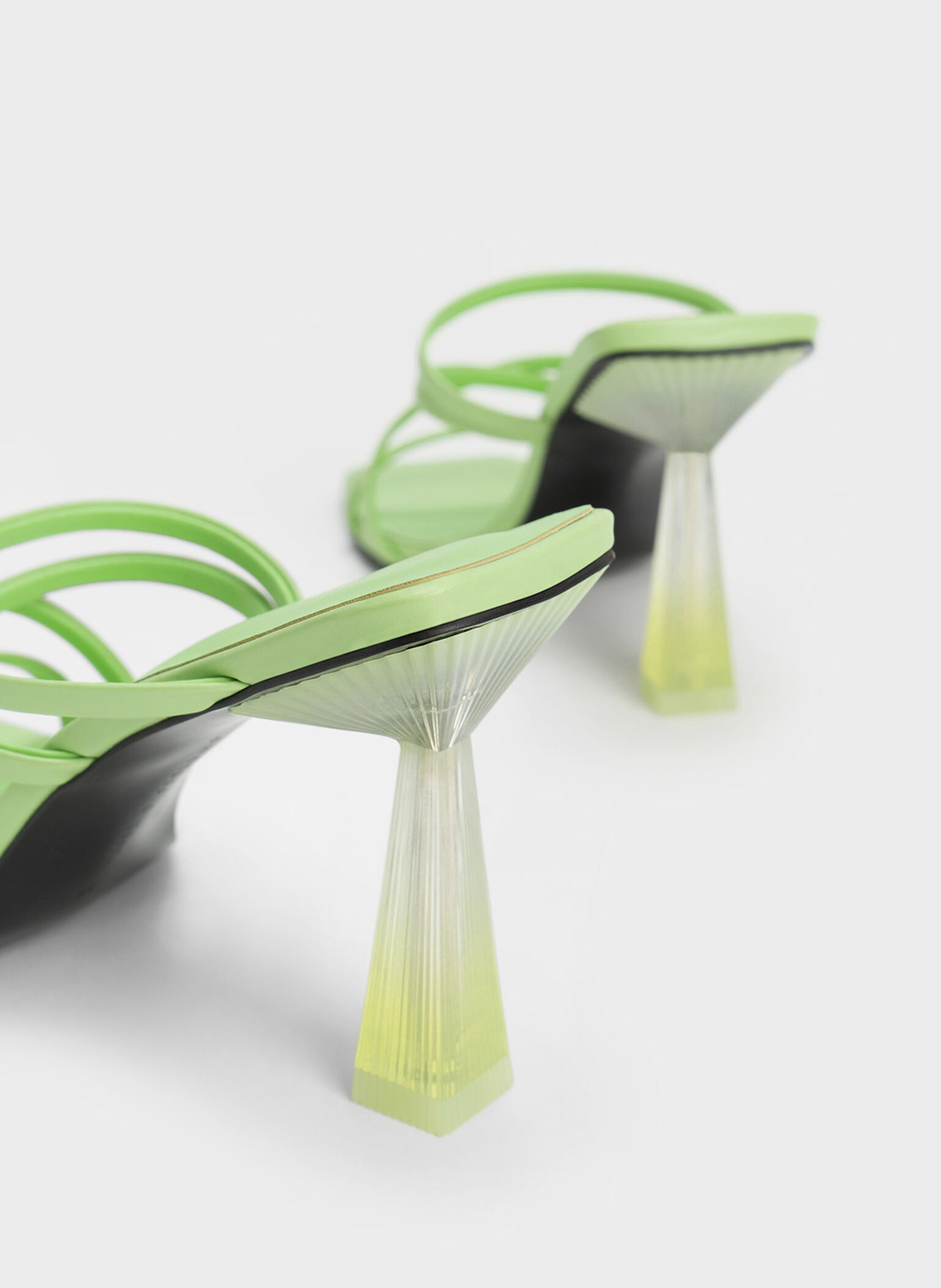 Transparent Heel Strappy Mules, Green, hi-res