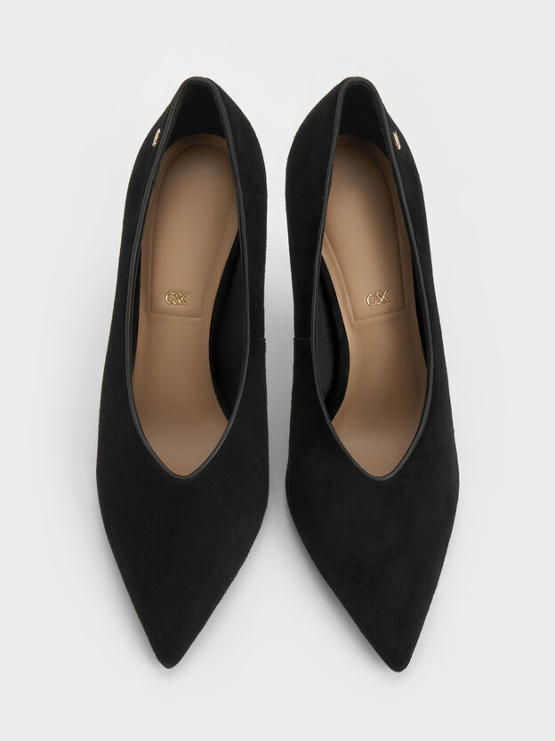 Escarpins pointus en cuir et daim, Noir Textur&eacute;, hi-res