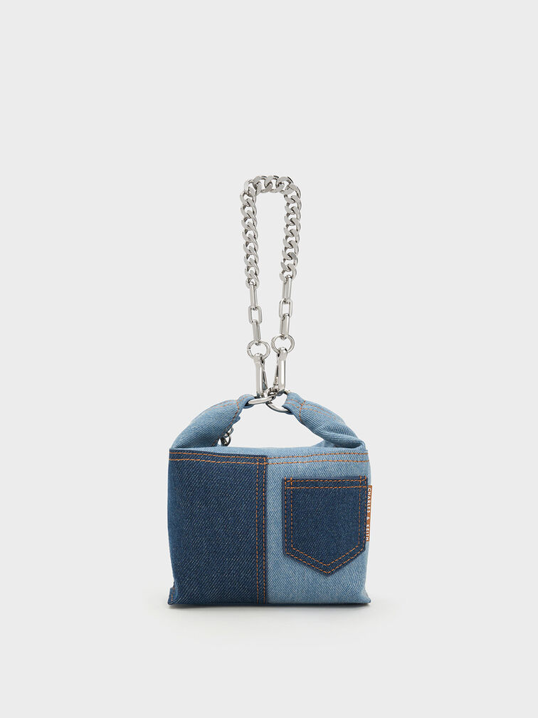 Denim Blue Anthea Denim Contrast-Trim Shoulder Bag - CHARLES