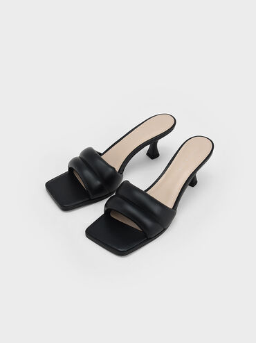 Padded Square Toe Mules, Black, hi-res