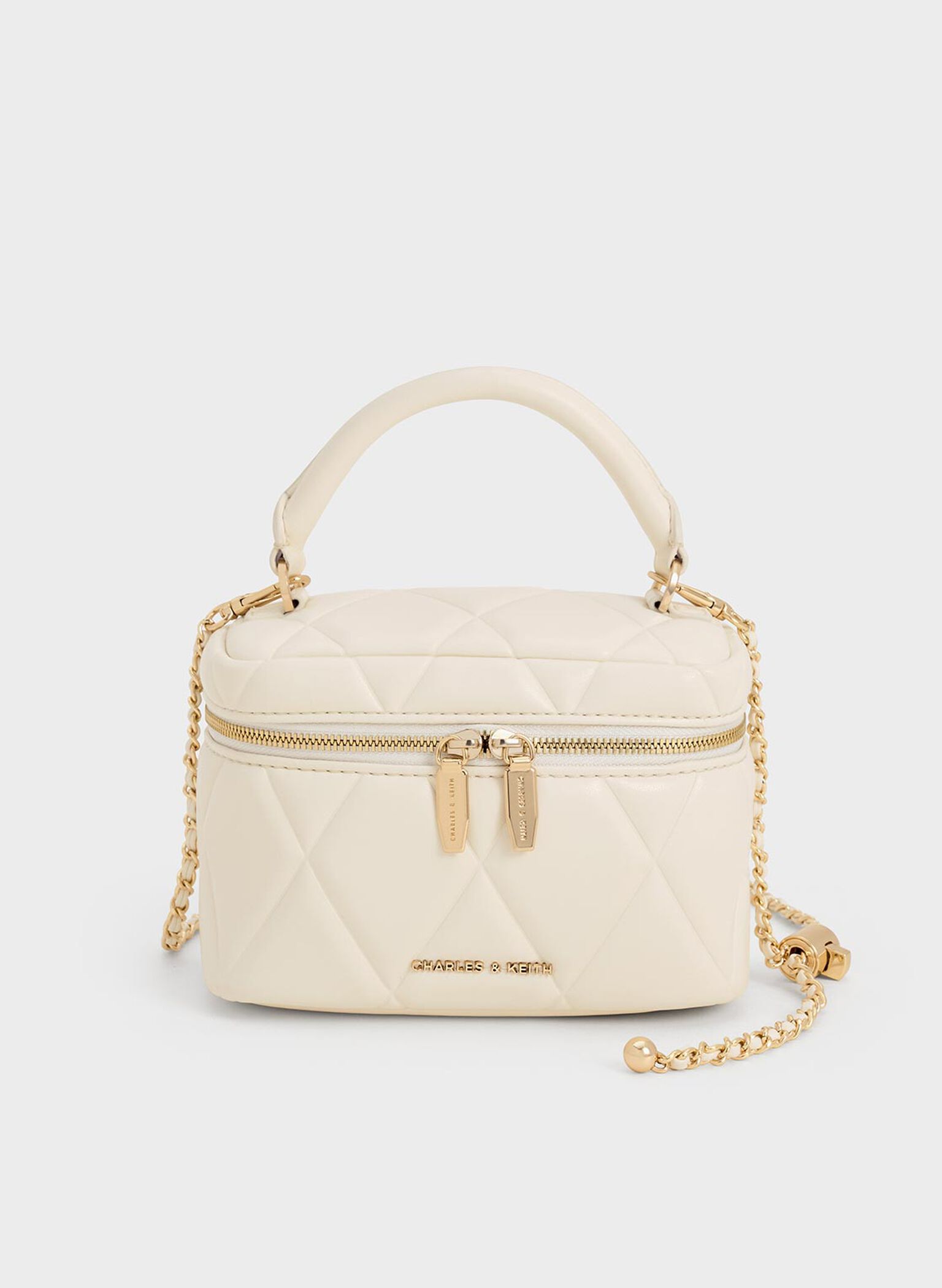 Arwen Quilted Top Handle Vanity Bag, Cream, hi-res
